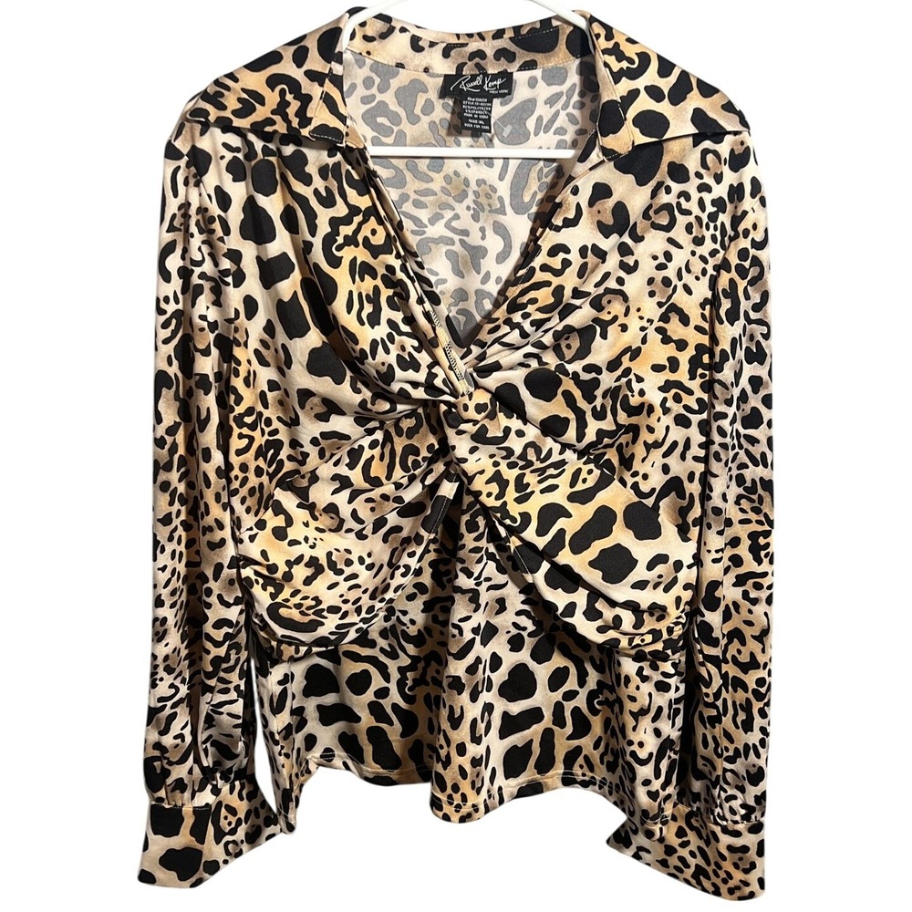 Russell Kemp New York Women's XL Leopard Print Twist Front Blouse Top‎ Long